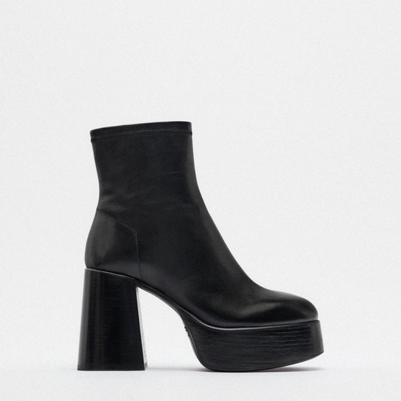ZARA Leather Platform Heeled Anke Boots - EU 40 (fits like 39/9) - Picture 1 of 11